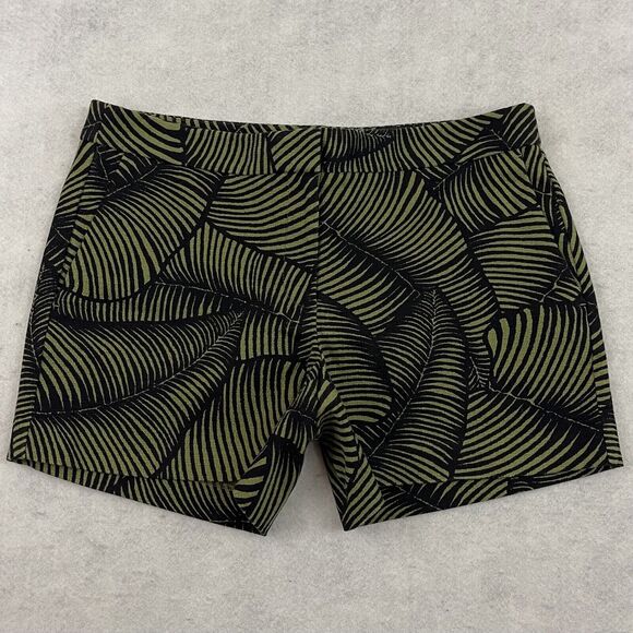 Ann Taylor Devin City Shorts Womens Size 8 Green Black Palm Leaf Print Tailored - Picture 3 of 11